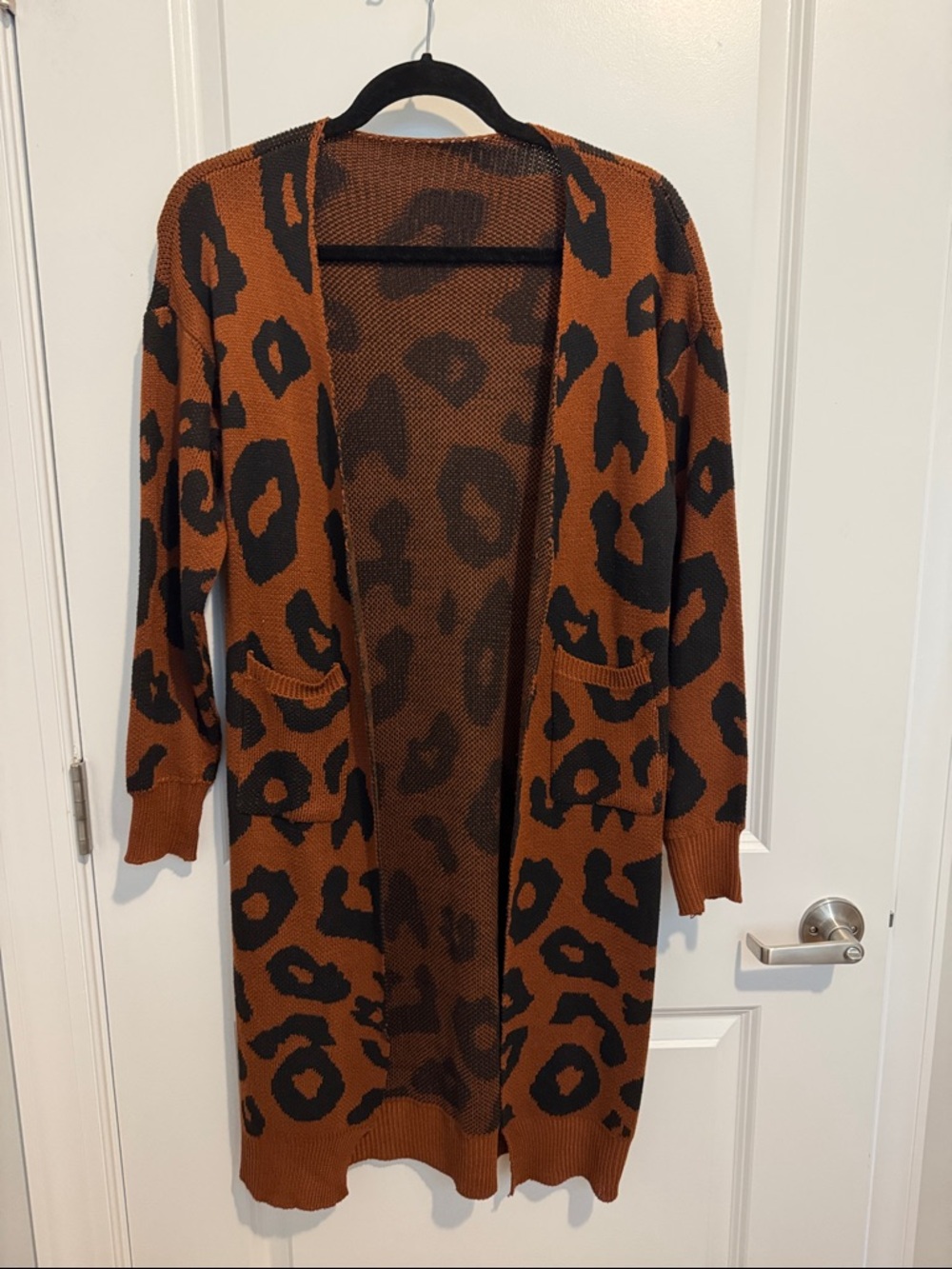 Leopard Print Open-Front Cardigan Sweater - Brown/Black
